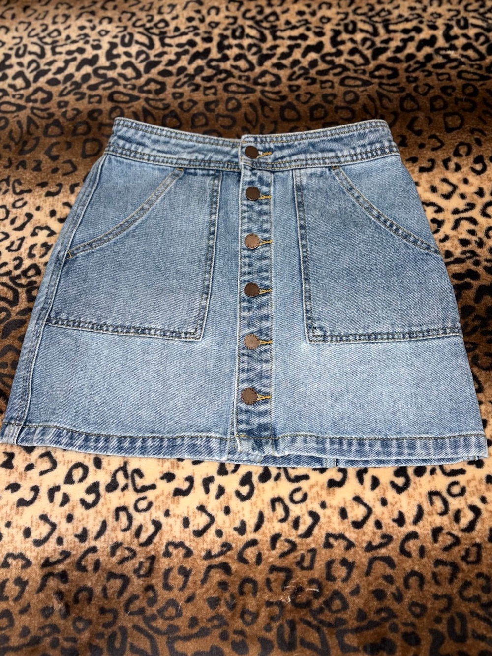 O'Neill Light Blue Button-Front Denim Mini Skirt